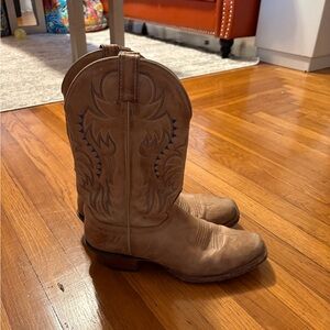 Lucchese Tan Cowboy Boots with Blue Stitching